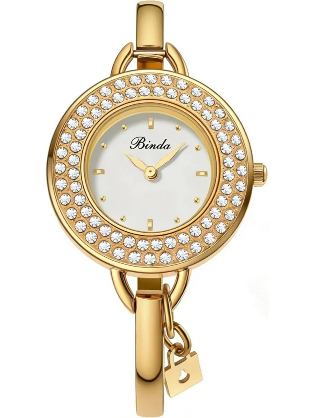 Binda Womens Gold White Quartz Stainless Steel Bracelet Elegant Dial Round Watch